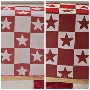 Table Runner USA Star Chenille Cloth Red White Patriotic 16x80" Reversible Farm
